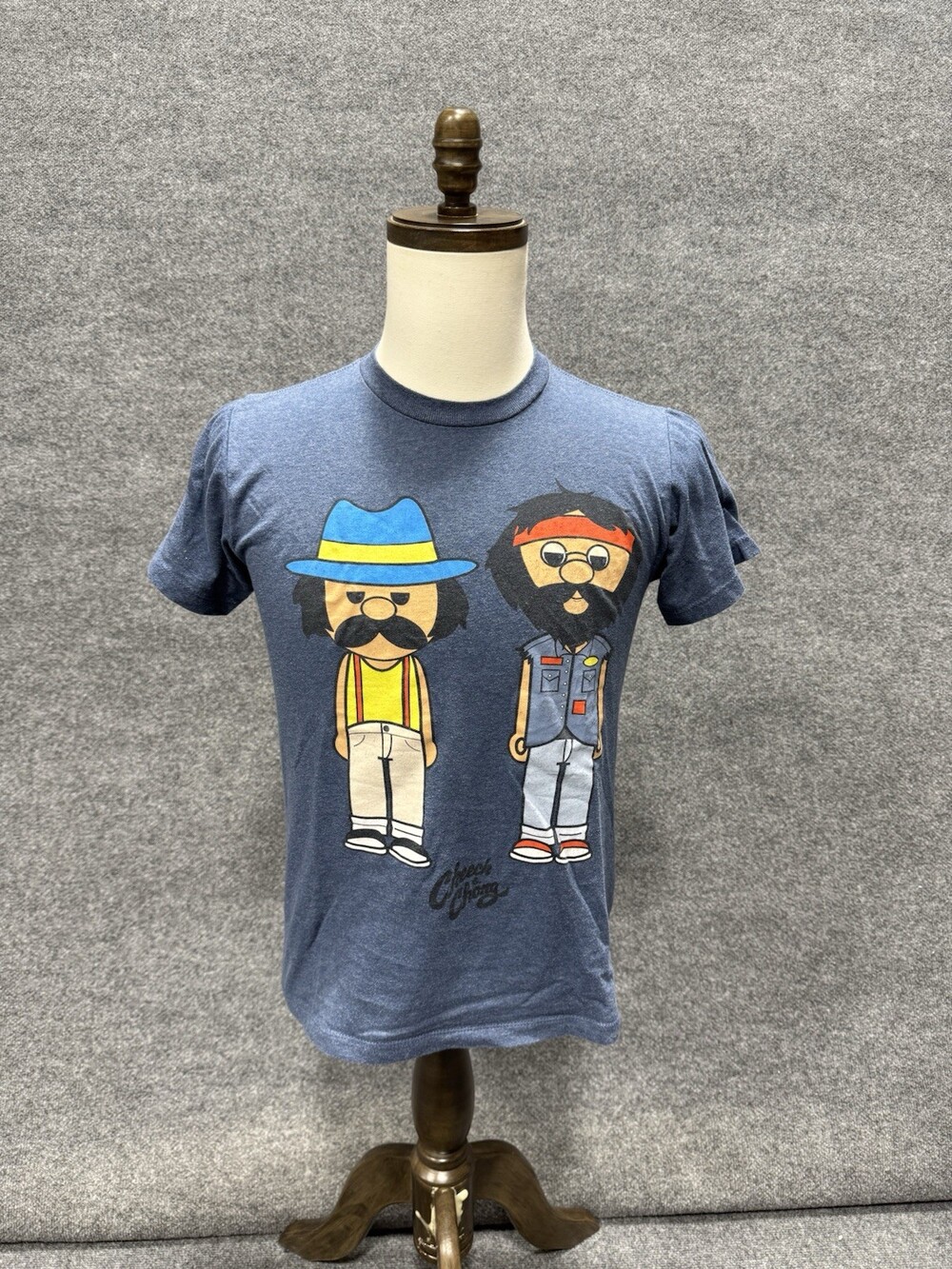 Cheech & Chong Graphic T-Shirt Blue Cartoon Characters Crew Neck S Short Sleeve